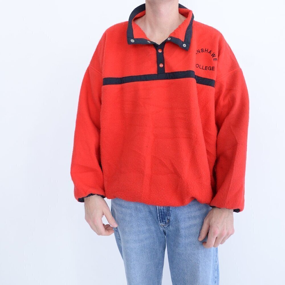VTG '90S Y Sportswear Red Black Fleece Button Up Fanshawe Collegiate Sweater XL